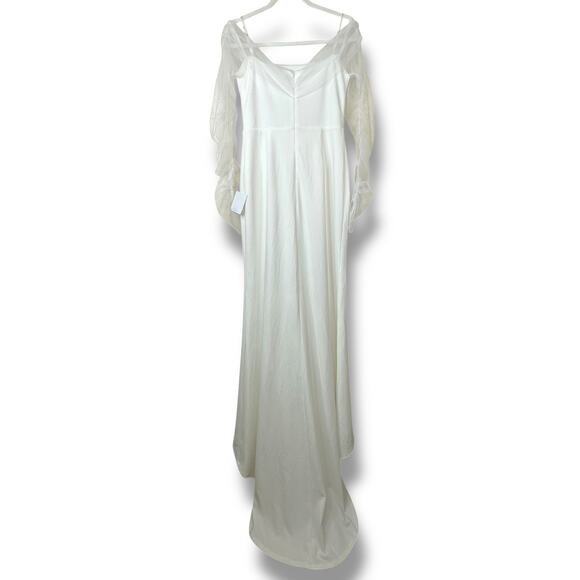Lulus Bridal NWT Beautifully Beloved White Mesh Off-the-Shoulder Gown Maxi Dress - Picture 7 of 10